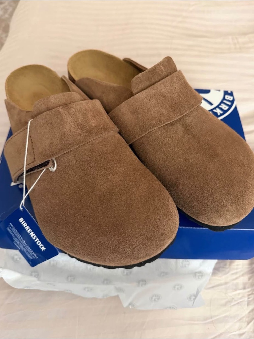 Birkenstock Loma Dark tea Boston Suede Clog in Taupe Brown us10